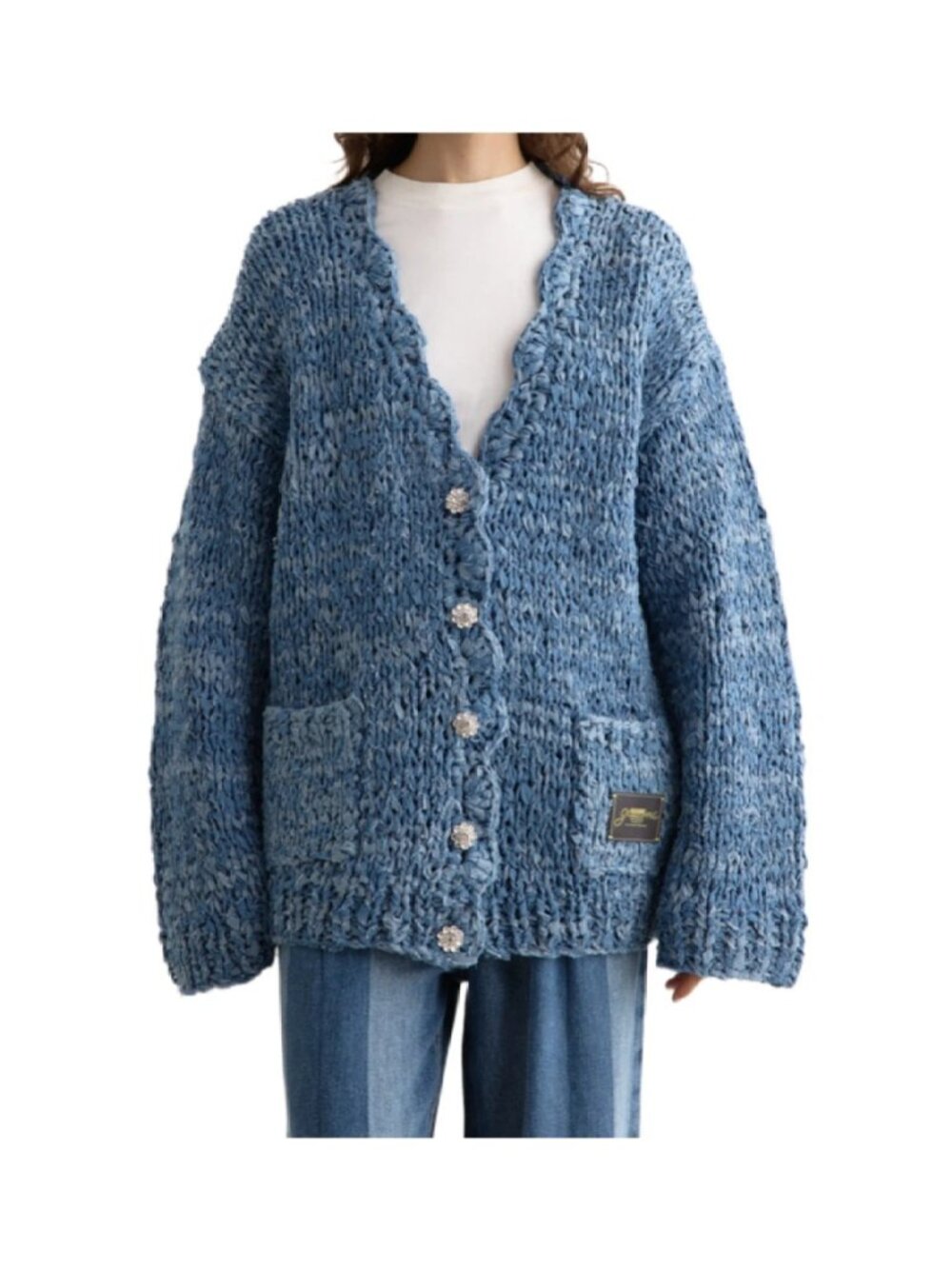 Ganni Blue Denim Handknit Cardigan XXS/XS